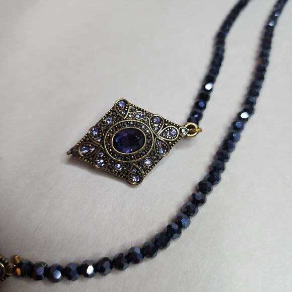 HEIDI DAUS Necklace Crystal Trilo Beaded Lariat Retired $259 Layering Tanzanite - Picture 4 of 6